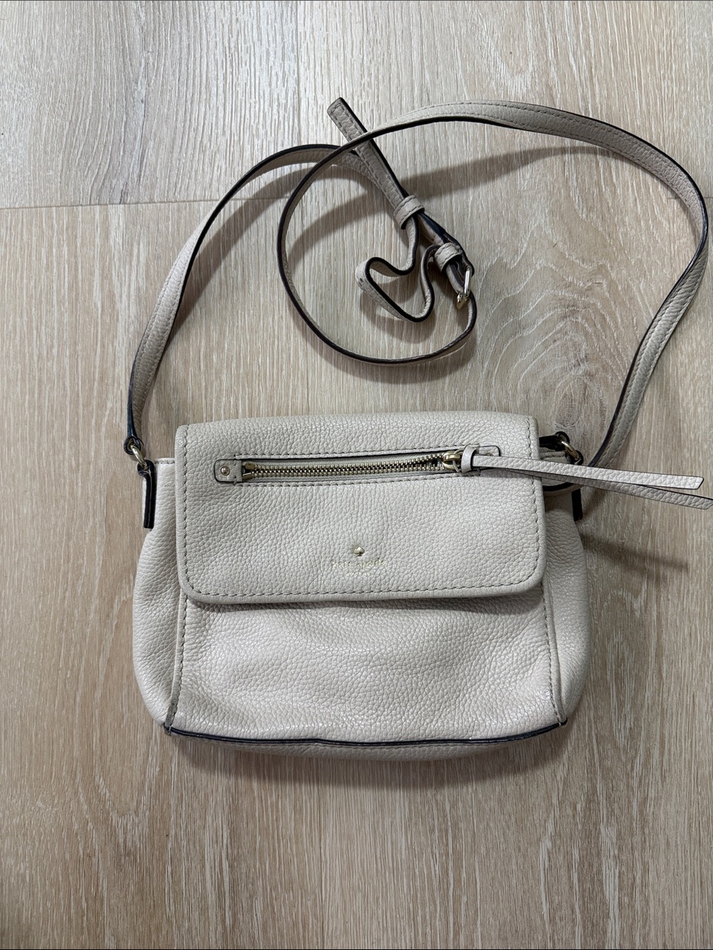 kate spade Pebble Leather Cream Crossbody with Gold Hardware